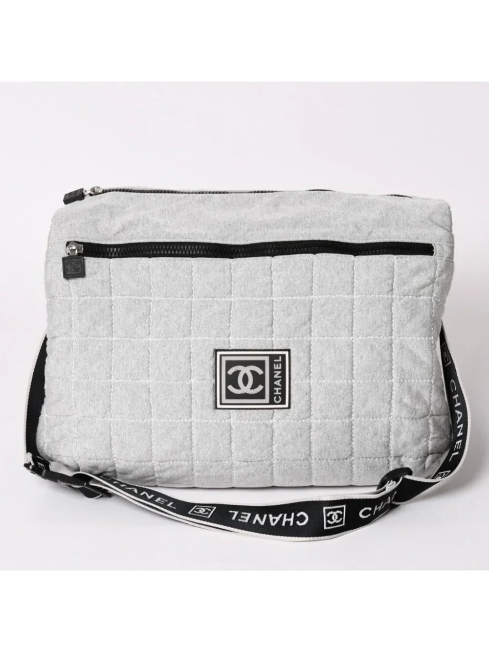 Chanel Sports Line Shoulder Bag CC Logo Choco Bar Gray Silver
